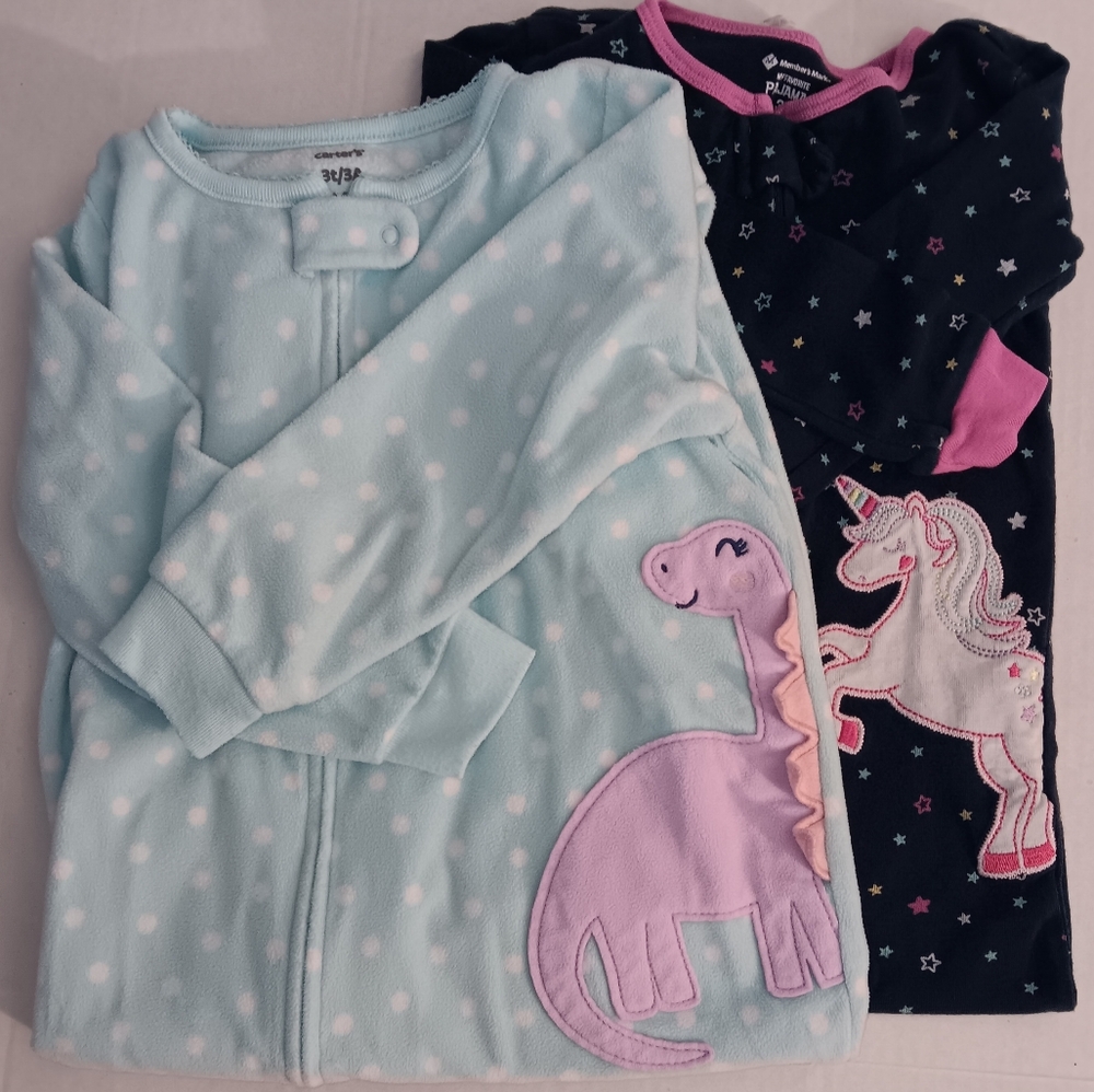 Pajamas Blue White Polka Dots Pink Stars Dinosaur Unicorn Footie Pjs